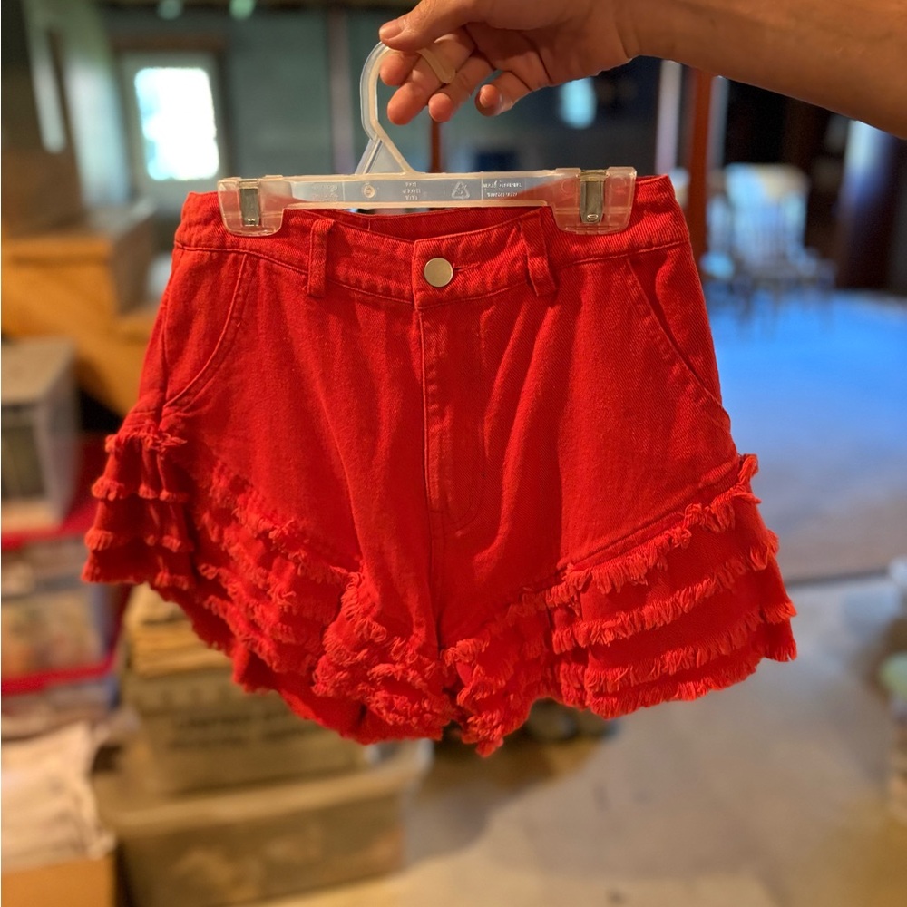Red Ruffled Women's Shorts
